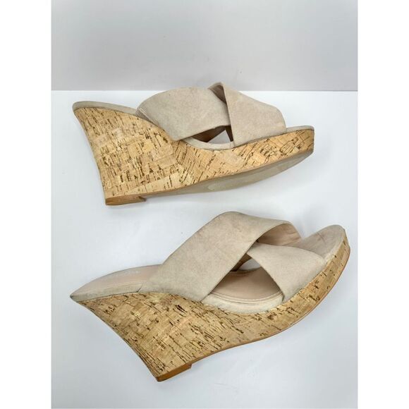 Charles David Sandals Size 12 Womens Tan Crisscross Slip On Wedge Heel Open Toe - Picture 6 of 10